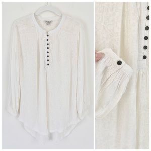 Lucky Brand Rayon Henley Lace Embroidered Long Sleeve Top